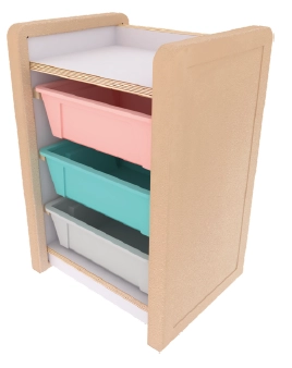 單排多功能教具櫃-收納盒3小-樺木+白色美耐板