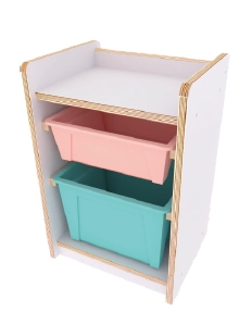 單排多功能教具櫃-收納盒1小1大-樺木+白色美耐板