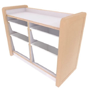 雙排多功能教具櫃-收納盒2小2大-樺木+白色美耐板