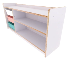 多功能教具櫃-收納盒3小-樺木+白色美耐板(包覆式)