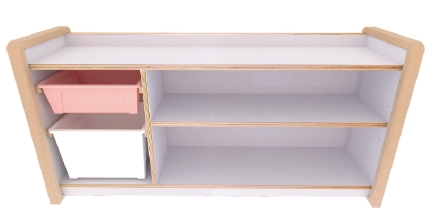 多功能教具櫃-收納盒1小1大-樺木+白色美耐板