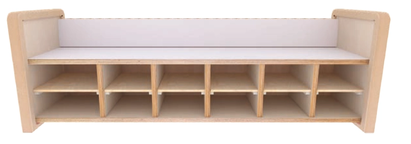 靠背二層12人鞋櫃椅-樺木+美耐板(包覆式)